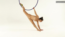 Brunette Kim Nadara in Yellow Socks doing Acrobatics