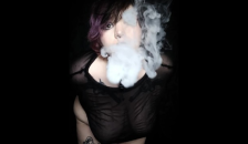 Curvy Goth Vaping in Sheer Outfit