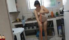 My Wife Cleaning the House Naked. she Shows her Pussy Outside!