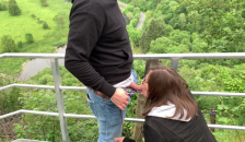 Risky Public Blowjob and Doggy on the Skywalk - almost got Caught!