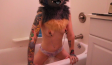 Solo Furry Girl Piss Play with Balloon in Tub