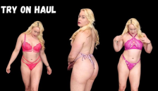 Pink Lingerie try on Haul MILF Blonde Thong Panties Bra