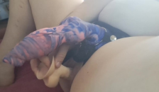 Fucking my Wet Pussy Wearing a Knotting Strap on