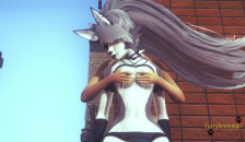 Furry Hentai Wolf gives Fox Boobjob until he Cum on her Face
