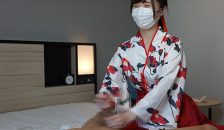 Japanese Girl gives a Guy a Handjob Wearing Japanese Traditional Kimono