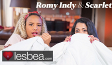 Lesbea Romy Indy and Scarlet Rebel in Movie Night Lesbian Love Making