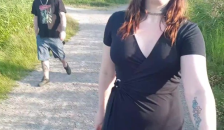 Jessica Flashing in Public with two Fans