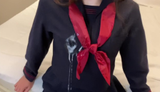A Lot of Cum Splashed on Japanese Schoolgirl's Uniform