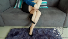MILF BOSS in Blue Lingerie, Fishnets, High Heels, wants Hard Cock